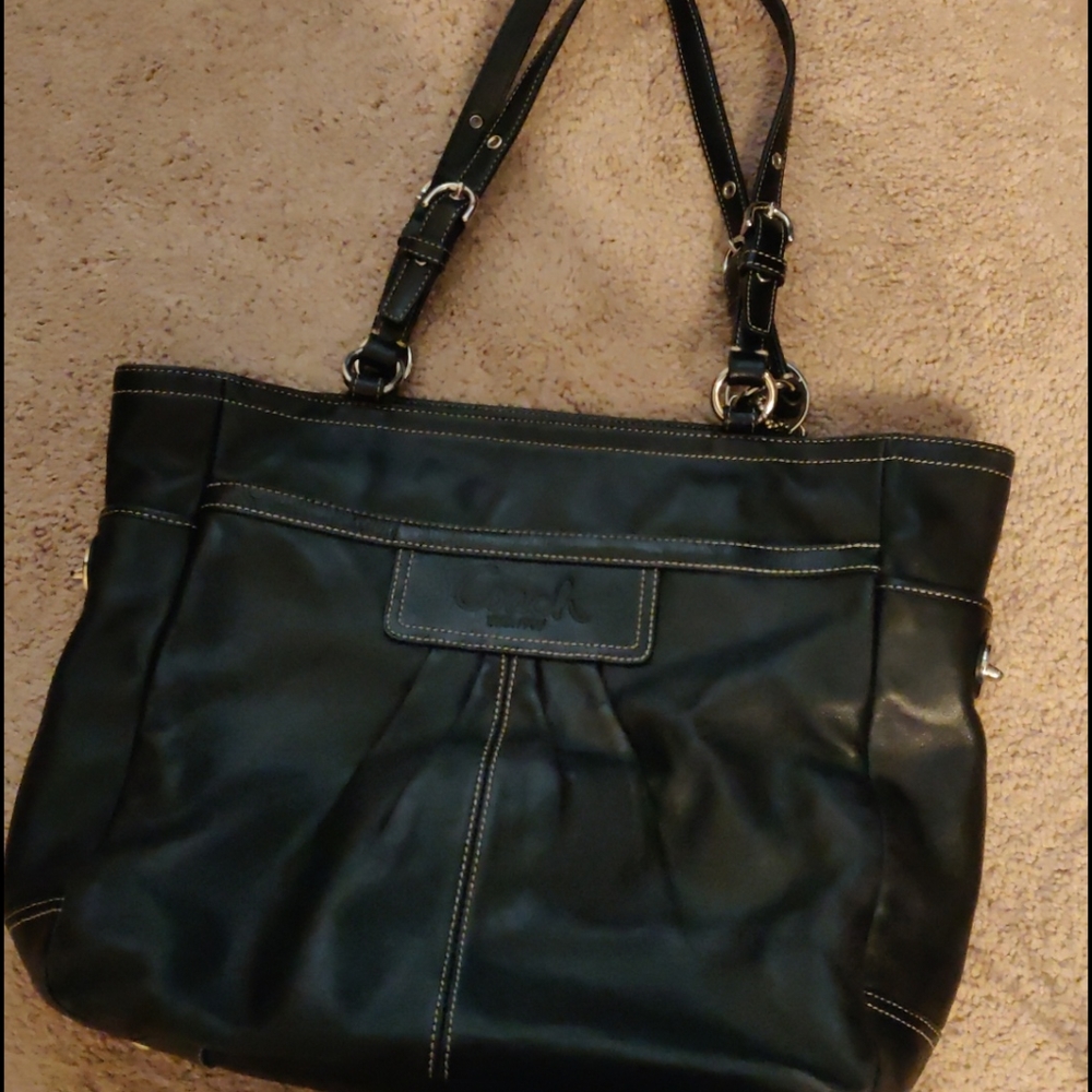 Black leather coach tote